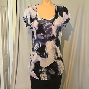 Vera Wang Black and white,and lavender abstract tunic blouse.